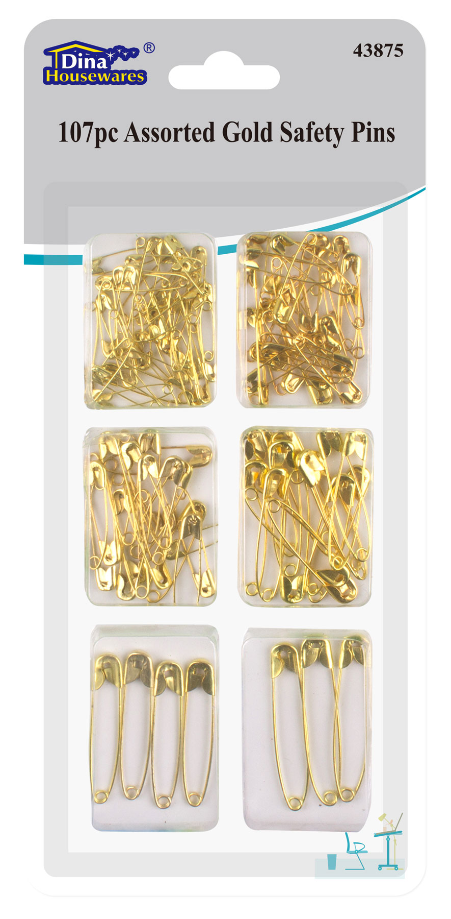 107PC ASSORTED GOLD SAFETY PINS