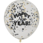 UNIQUE 12″ CLEAR NEW YEAR WITH CONFETTI HELIUM BALLOON