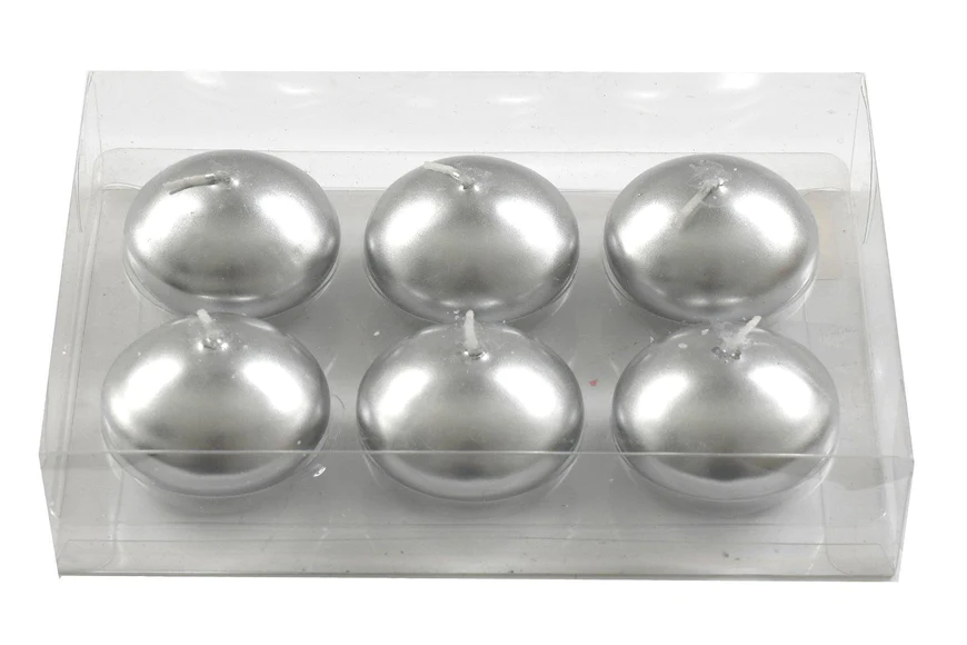 SILVER FLOATING CANDLES PK6