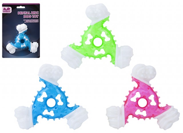 DENTAL FRISBEE DOG TOY NYLON & TPR 3 ASSORTED COLOURS